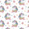 Magic seamless pattern with unicorn, butterflies, stars white vector