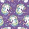 Magic seamless pattern with unicorn, stars, hearts and butterflies