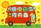 Magic seamless pattern with unicornfunny London Bus with animals