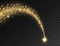 Magic shining gold star with dust tail. Star dust trail with glitter sparkling particles on transparent background