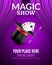 Magic Show poster design template. Magic show flyer design with magic hat and curtains