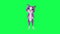 Magic talking purple 3D animated cat working with touch screen and speaking from opposite angle on green screen 3D people walking