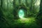 Magic teleport portal in mystic fairy tale forest. Gate to parallel fantasy surreal world