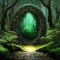 Magic teleport portal in mystic fairy tale forest. Gate to parallel fantasy surreal world