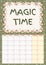 Magic time inscription cute cozy hygge month calendar planner with apples decor. Cute cartoon style template for agenda, planners