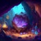 Magic treasure full of sparkling crystals and diamonds in a hidden cave. Shiny stones. diamond treasure