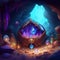 Magic treasure full of sparkling crystals and diamonds in a hidden cave. Shiny stones. diamond treasure