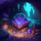 Magic treasure full of sparkling crystals and diamonds in a hidden cave. Shiny stones. diamond treasure