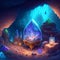 Magic treasure full of sparkling crystals and diamonds in a hidden cave. Shiny stones. diamond treasure