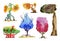 Magic trees set. Fantasy forest design elements collection. Abstract cartoon trees and plants different shape and color.