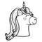 Magic unicorn character face in outline. Cute horse head coloring page