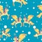 Magic unicorn with colorful mane winter seamless poster, postcard,fabric,wallpaper.Miracle colorful unicorn seamless