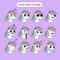 Magic unicorn emoji, unicorn smile icons set