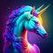 Magic unicorn in neon light. Elegant fantasy animal. 3d illustration Generative AI
