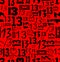 Magic unlucky number thirteen, typographical seamless background with black 13 on red area