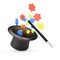 Magic wand and hat with colored stars