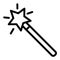 Magic wand with star line icon. Magician wand vector illustration isolated on white. Wizard stick outline style design