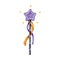 Magic wand watercolor illustration. Bright magical element. Hand drawn purplr fairy wand with sparks, ribbons. Wizard