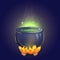 Magic witch alchemy cauldron on fire