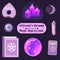 Magic witchery objects and symbols, vector pack. Crystals, candles and other pagan and occult elements