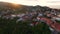 Magical aerial view of beautiful Sighnaghi town located on hills, golden hour