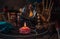 Magical altar, old magic concept, spells and prediction concept