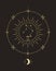 Magical astrology poster with Libra constellation, tarot card. Golden design on a black background. Vertical illustration