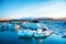 Magical beautiful landscape with ice depths in the famous Jokulsarlon glacial lagoon in Iceland at sunny day. Exotic countries.