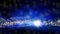 Magical blue Christmas background with bright stars and blurred lights