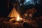 Magical Bonfire Experience: Mesmerizing Firewood Flames Surrounding Chairs and Tents