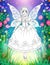 Magical butterfly princess in the enchanted garden coloring book page