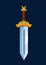 Magical cartoon steel sword blade with golden hilt