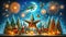 Magical Christmas Eve. Festive Decor with Santa\\\'s Sleigh and Reindeer in a Starlit Sky