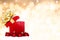 Magical Christmas Gift Background With Red Baubles