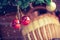 Magical Christmas market: Decoration with Christmas bauble on a fir branch