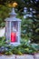 Magical Christmas market decoration: Lantern with a candle and fir branches