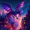 Magical City Skyline with Castles and Dragons, Made with Generative AI