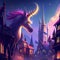 Magical City Skyline with Castles and Dragons, Made with Generative AI