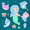 Magical creatures. Narwhal, unicorn mermaid, pegasus stickers ve