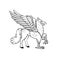 Magical creatures set. Mythological animal - hippogriff. Doodle style black and white vector illustration isolated on
