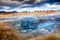 Magical dramatic scene with geothermal swamp and volcanoes  in Hverir Hverarond valley  in the Myvatn region. Iceland. Exotic