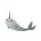 Magical and dreamy cartoon gray narwhal, cute sea unicorn with gradient.