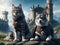 Magical Duo: Captivating Witcher Cat and Dog in Castle Encounter