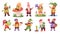 Magical dwarfs. Cartoon little gnomes, fairy tale elf character garden gnome with home decoration lantern mushroom apple