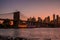 Magical evening sunset view of the Brooklyn bridge