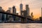 Magical evening sunset view of the Brooklyn bridge from the Brooklyn park