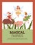 Magical fairies children card or banner design, flat vector illustration.