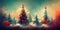 Magical forest with fantasy Christmas tree, magical Christmas time, snow and snowflakes, winter decoration, generative Ai