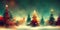 Magical forest with fantasy Christmas tree, magical Christmas time, snow and snowflakes, winter decoration, generative Ai