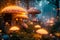 magical forest filled with glowing mushrooms, where fairies and unicorns roam free